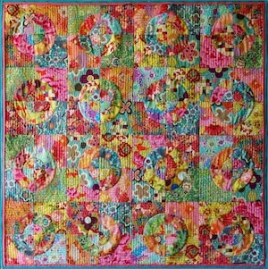 The very popular Feeling Groovy Quilt. This quilt can be made with crazy florals and looks just as good made with totally random scraps